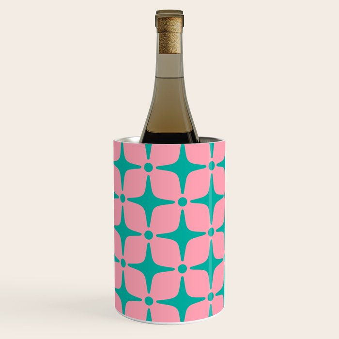 Colorful Mid Century Modern Star Pattern 950 Pink and Turquoise Wine Chiller Gallery Image 3