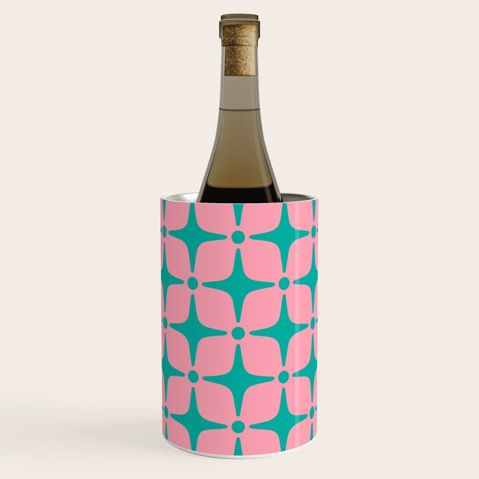 Colorful Mid Century Modern Star Pattern 950 Pink and Turquoise Wine Chiller Gallery Image 1