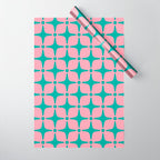 Colorful Mid Century Modern Star Pattern 950 Pink and Turquoise Wrapping Paper Gallery Image 1