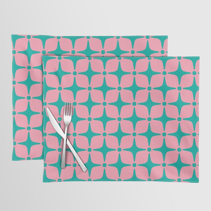 Colorful Mid Century Modern Star Pattern 950 Pink and Turquoise Placemat Gallery Image 1