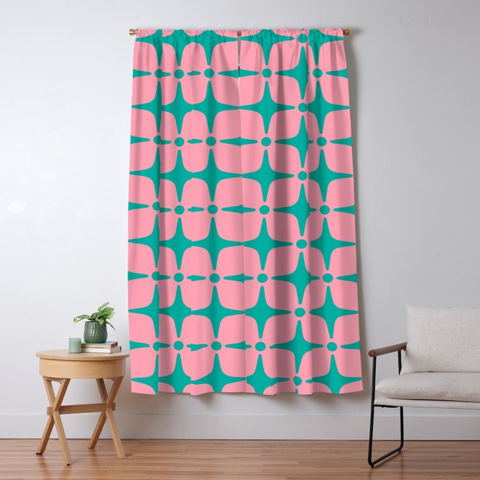 Colorful Mid Century Modern Star Pattern 950 Pink and Turquoise Window Curtain Gallery Image 5