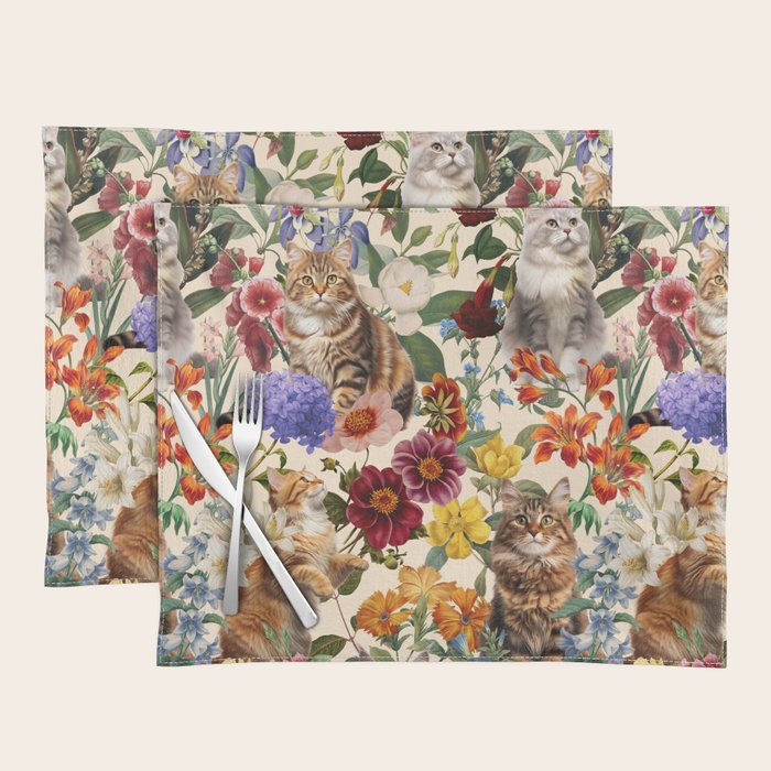 Cat and Floral Pattern IV Placemat Gallery Image 1