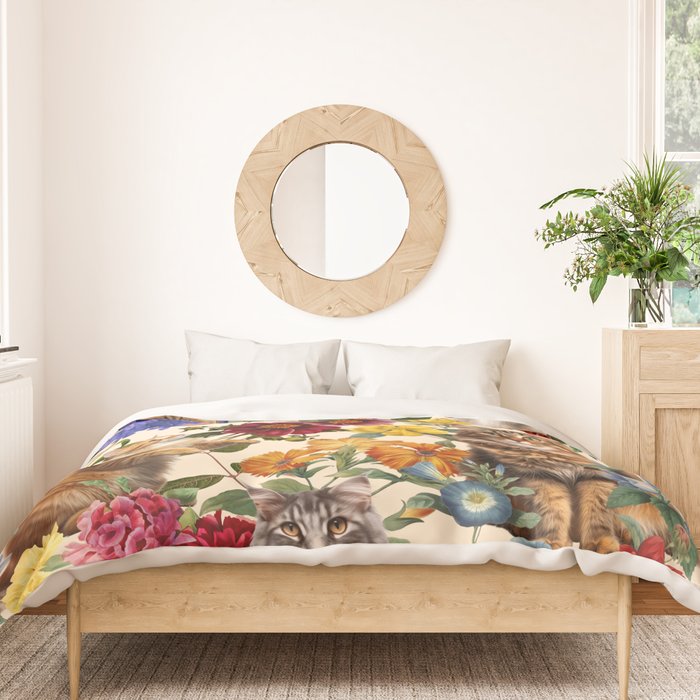 Cat and Floral Pattern IV Duvet Cover Gallery Image 3