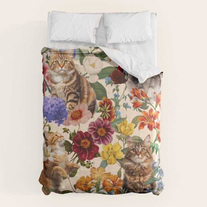 Cat and Floral Pattern IV Comforter Gallery Image 6