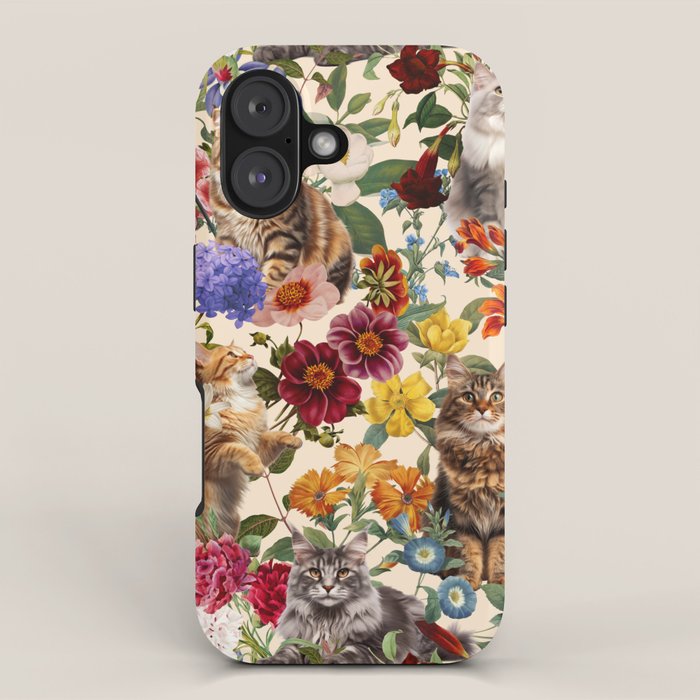 Cat and Floral Pattern IV iPhone Case Gallery Image 1