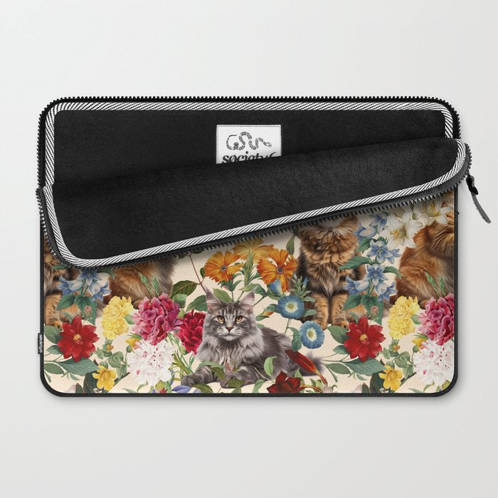 Cat and Floral Pattern IV Laptop Sleeve Gallery Image 2