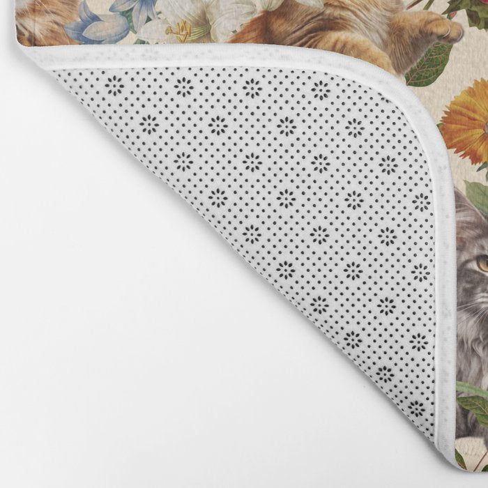 Cat and Floral Pattern IV Bath Mat Gallery Image 2