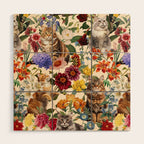 Cat and Floral Pattern IV Wood Wall Art Gallery Image 1