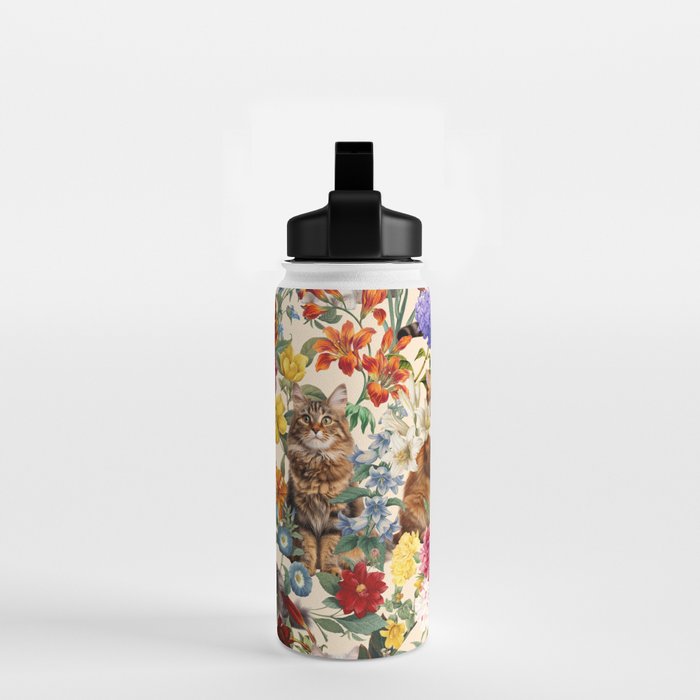 Cat and Floral Pattern IV Water Bottle Gallery Image 2