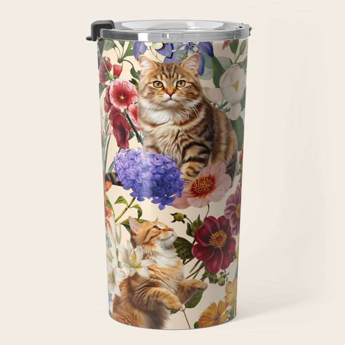 Cat and Floral Pattern IV Travel Mug Gallery Image 3