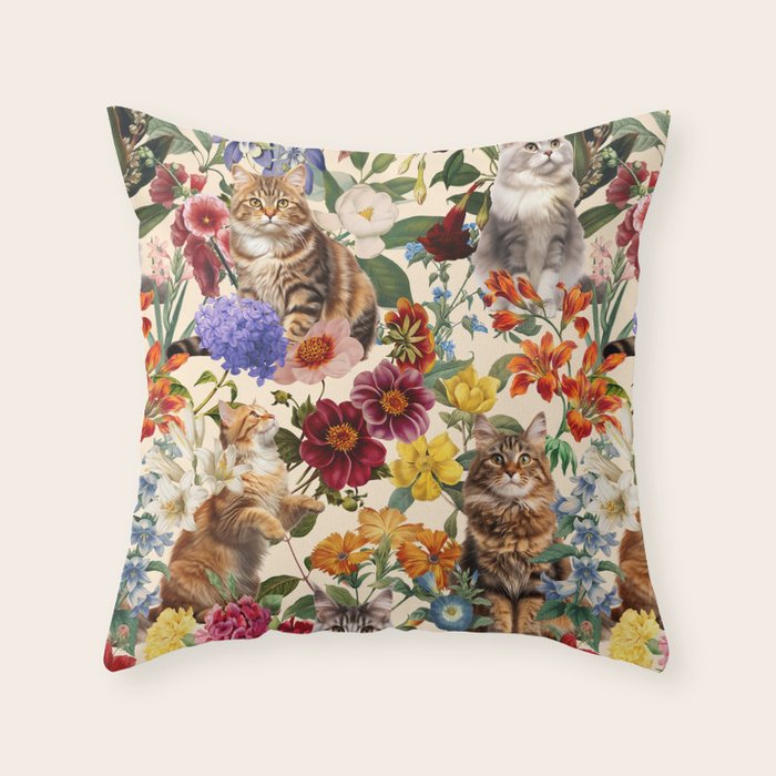 Cat and Floral Pattern IV Throw Pillow Gallery Image 6