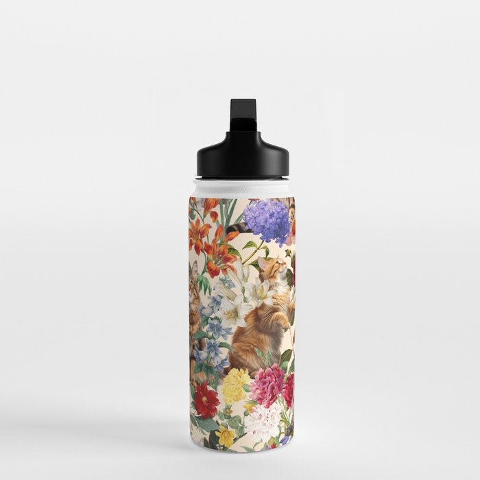 Cat and Floral Pattern IV Water Bottle Gallery Image 3