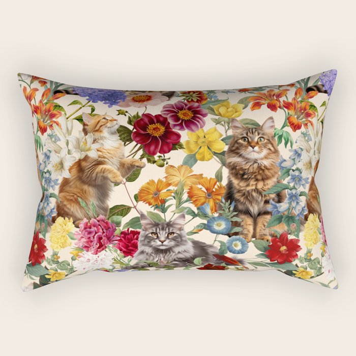 Cat and Floral Pattern IV Rectangular Pillow Gallery Image 2
