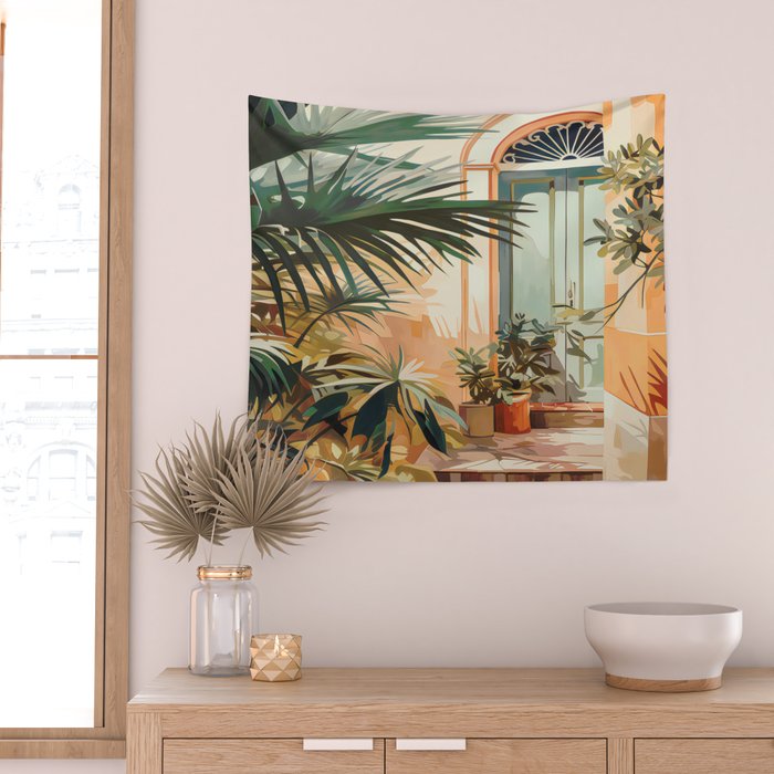 Villa Courtyard Mediterranean Art Wall Tapestry Gallery Image 2