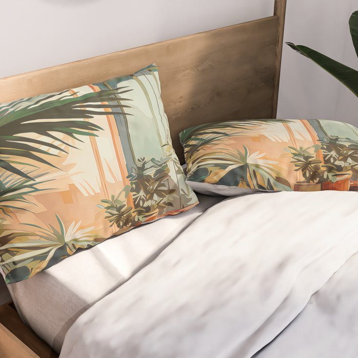 Villa Courtyard Mediterranean Art Pillow Sham Gallery Image 2