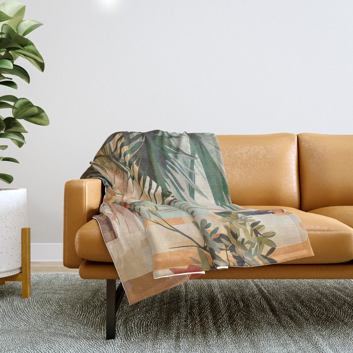 Villa Courtyard Mediterranean Art Throw Blanket Gallery Image 1