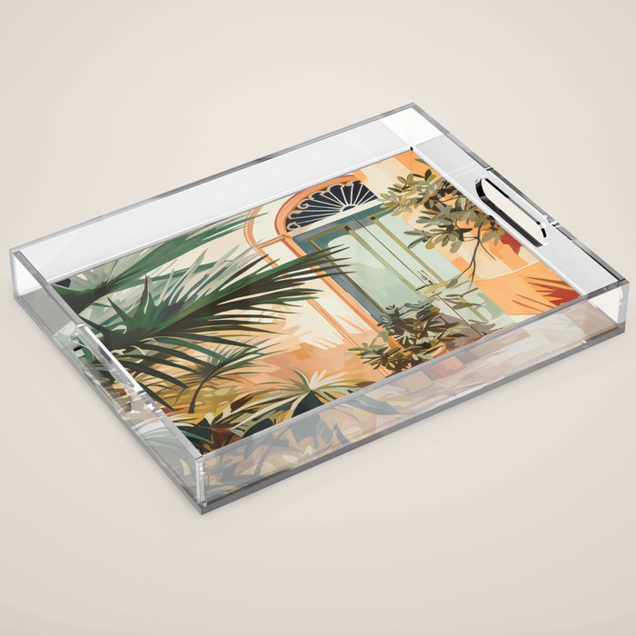 Villa Courtyard Mediterranean Art Acrylic Tray Gallery Image 1