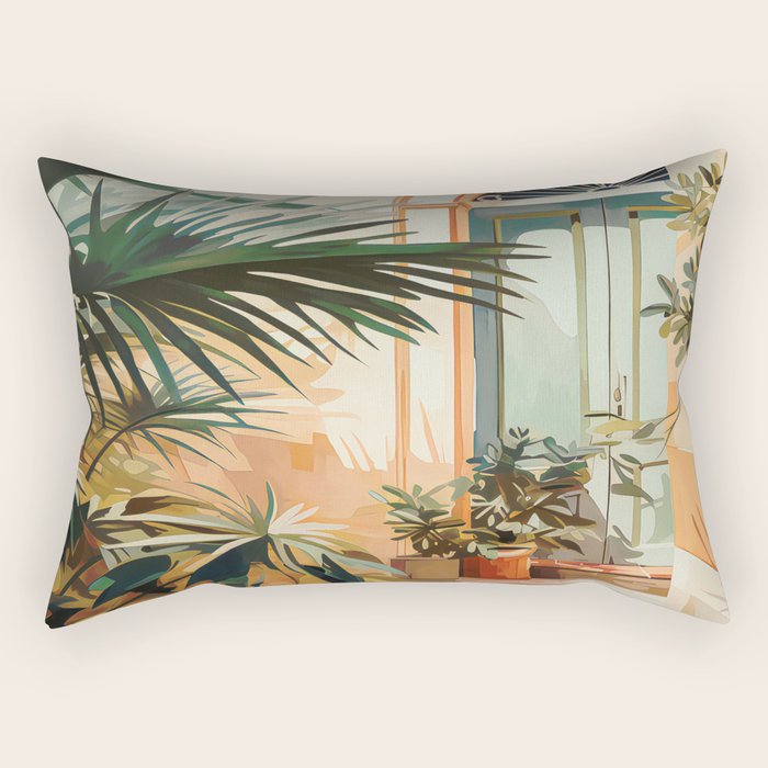 Villa Courtyard Mediterranean Art Rectangular Pillow Gallery Image 2