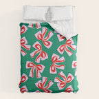 Retro Kitsch Christmas Ribbons on Stripy Bows - Red and Green Comforter Gallery Image 6