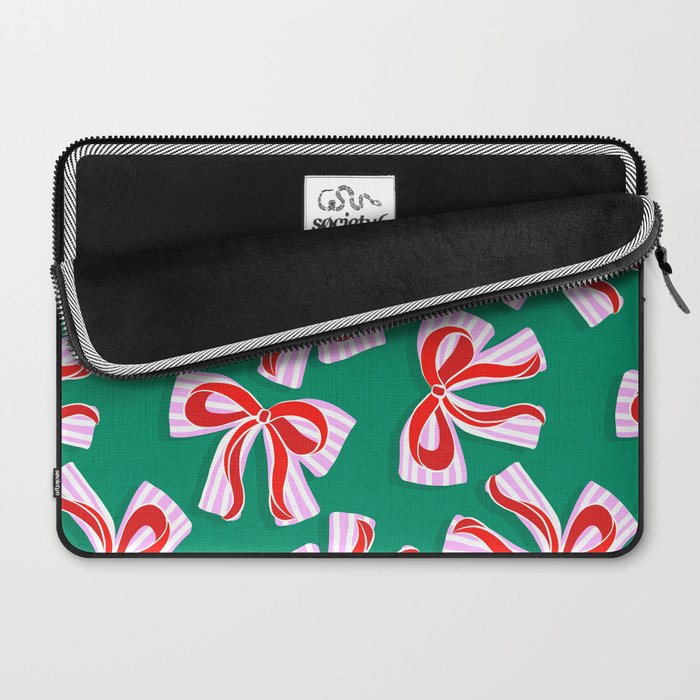 Retro Kitsch Christmas Ribbons on Stripy Bows - Red and Green Laptop Sleeve Gallery Image 2