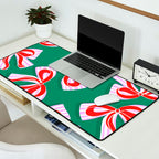 Retro Kitsch Christmas Ribbons on Stripy Bows - Red and Green Desk Mat Gallery Image 2