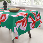 Retro Kitsch Christmas Ribbons on Stripy Bows - Red and Green Tablecloth Gallery Image 3