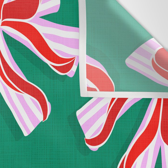 Retro Kitsch Christmas Ribbons on Stripy Bows - Red and Green Wall Tapestry Gallery Image 3