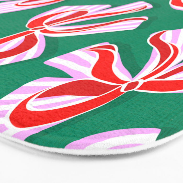 Retro Kitsch Christmas Ribbons on Stripy Bows - Red and Green Bath Mat Gallery Image 3