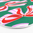 Retro Kitsch Christmas Ribbons on Stripy Bows - Red and Green Bath Mat Gallery Image 3