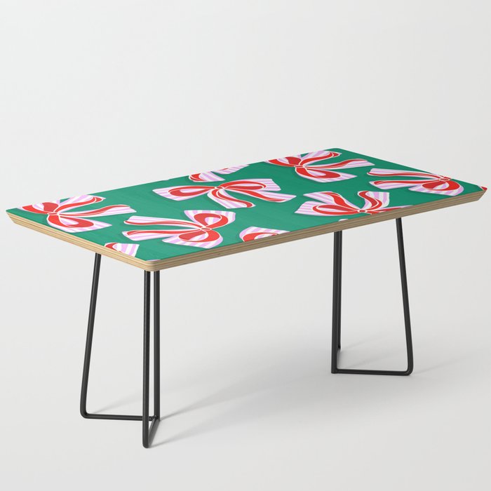 Retro Kitsch Christmas Ribbons on Stripy Bows - Red and Green Coffee Table Gallery Image 1