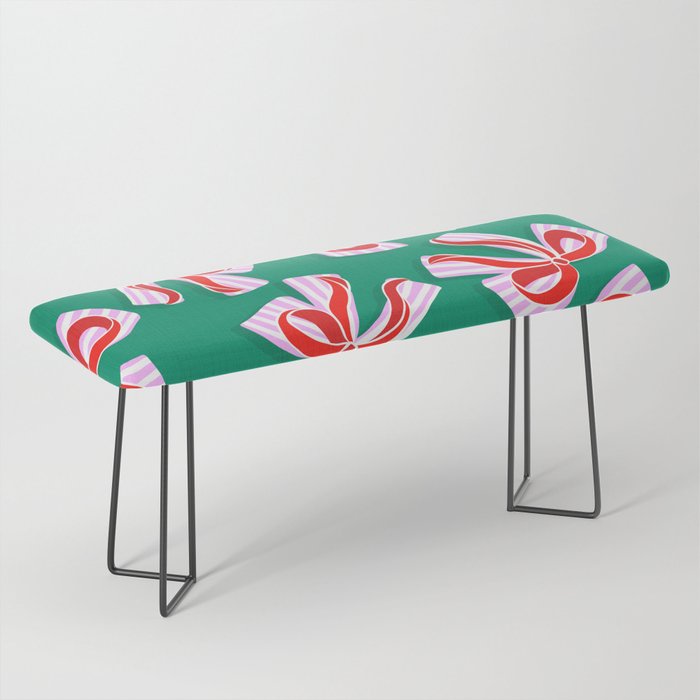 Retro Kitsch Christmas Ribbons on Stripy Bows - Red and Green Bench Gallery Image 1