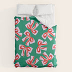 Retro Kitsch Christmas Ribbons on Stripy Bows - Red and Green Duvet Cover Gallery Image 6