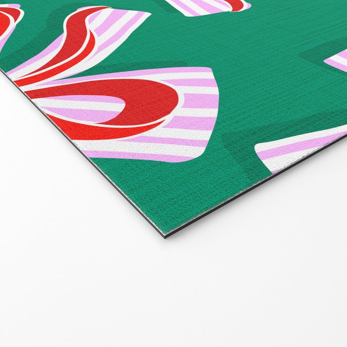 Retro Kitsch Christmas Ribbons on Stripy Bows - Red and Green Welcome Mat Gallery Image 2