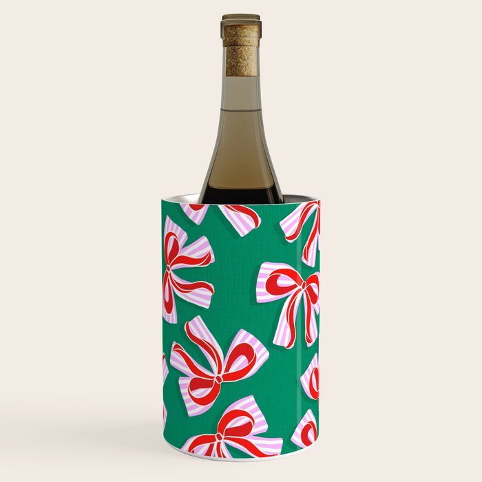 Retro Kitsch Christmas Ribbons on Stripy Bows - Red and Green Wine Chiller Gallery Image 2