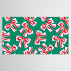 Retro Kitsch Christmas Ribbons on Stripy Bows - Red and Green Tablecloth Gallery Image 2