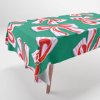 Retro Kitsch Christmas Ribbons on Stripy Bows - Red and Green Tablecloth Gallery Image 1