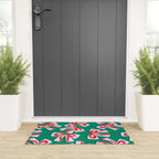 Retro Kitsch Christmas Ribbons on Stripy Bows - Red and Green Welcome Mat Gallery Image 3