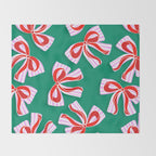 Retro Kitsch Christmas Ribbons on Stripy Bows - Red and Green Throw Blanket Gallery Image 2