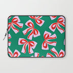 Retro Kitsch Christmas Ribbons on Stripy Bows - Red and Green Laptop Sleeve Gallery Image 1