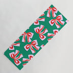 Retro Kitsch Christmas Ribbons on Stripy Bows - Red and Green Yoga Mat Gallery Image 1