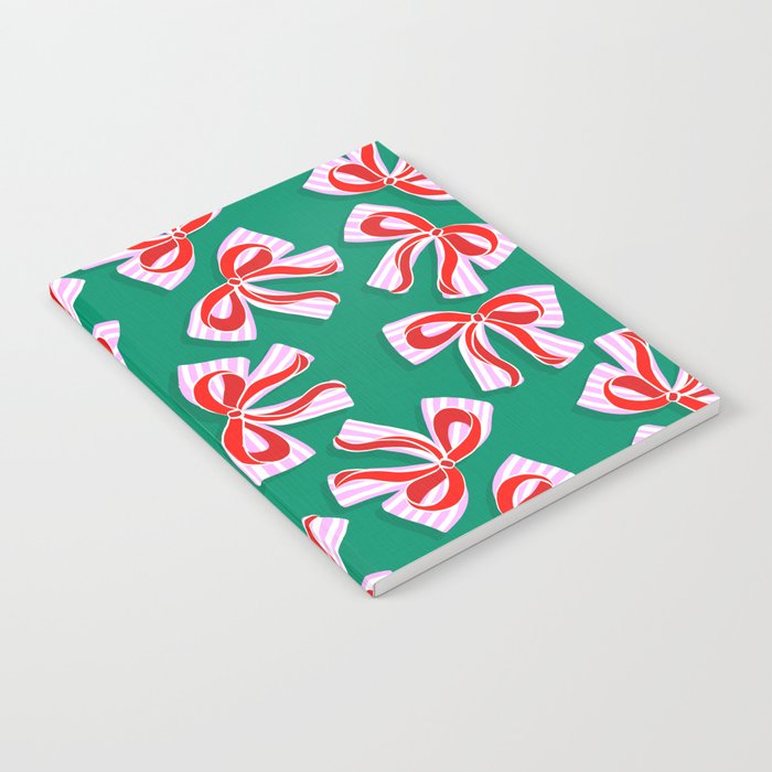 Retro Kitsch Christmas Ribbons on Stripy Bows - Red and Green Notebook Gallery Image 2