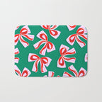 Retro Kitsch Christmas Ribbons on Stripy Bows - Red and Green Bath Mat Gallery Image 1