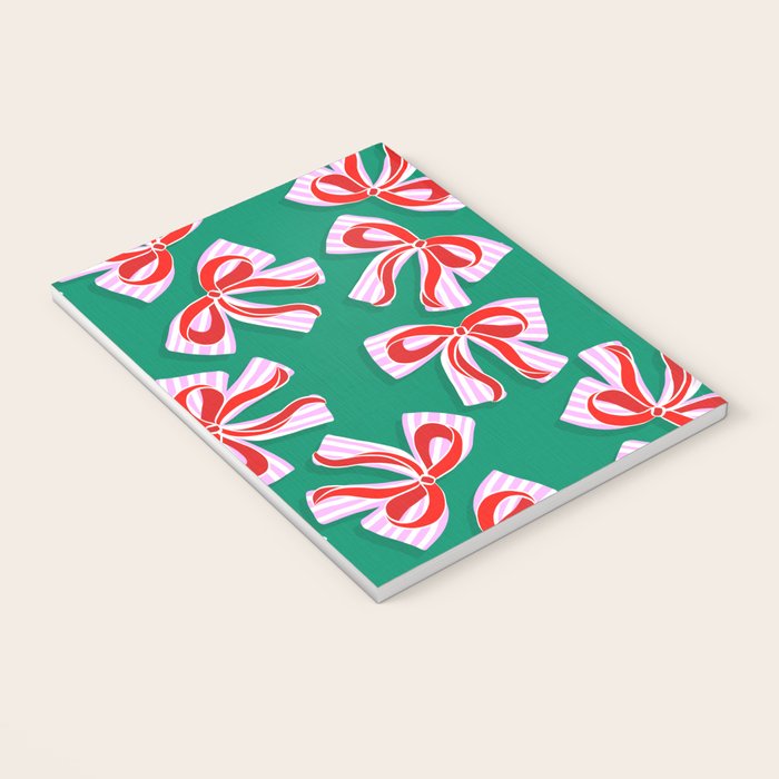 Retro Kitsch Christmas Ribbons on Stripy Bows - Red and Green Notebook Gallery Image 3