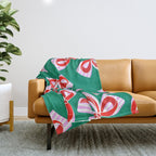 Retro Kitsch Christmas Ribbons on Stripy Bows - Red and Green Throw Blanket Gallery Image 1