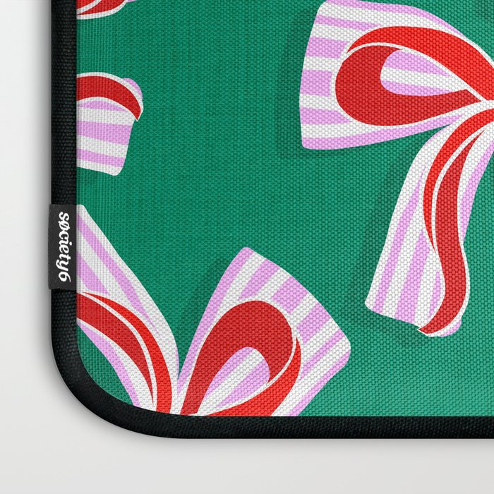 Retro Kitsch Christmas Ribbons on Stripy Bows - Red and Green Laptop Sleeve Gallery Image 3