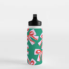 Retro Kitsch Christmas Ribbons on Stripy Bows - Red and Green Water Bottle Gallery Image 3