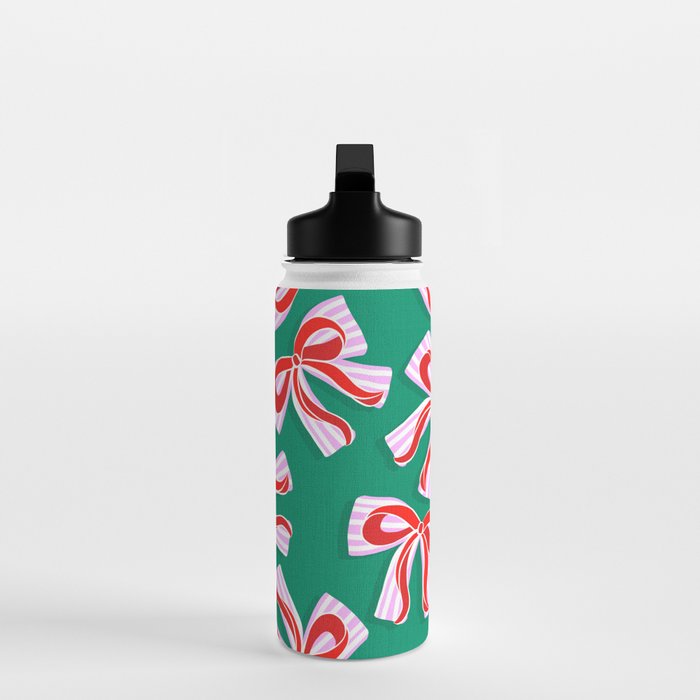 Retro Kitsch Christmas Ribbons on Stripy Bows - Red and Green Water Bottle Gallery Image 3