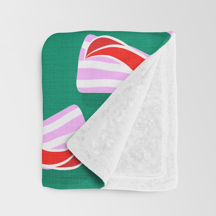 Retro Kitsch Christmas Ribbons on Stripy Bows - Red and Green Throw Blanket Gallery Image 3