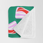 Retro Kitsch Christmas Ribbons on Stripy Bows - Red and Green Throw Blanket Gallery Image 3
