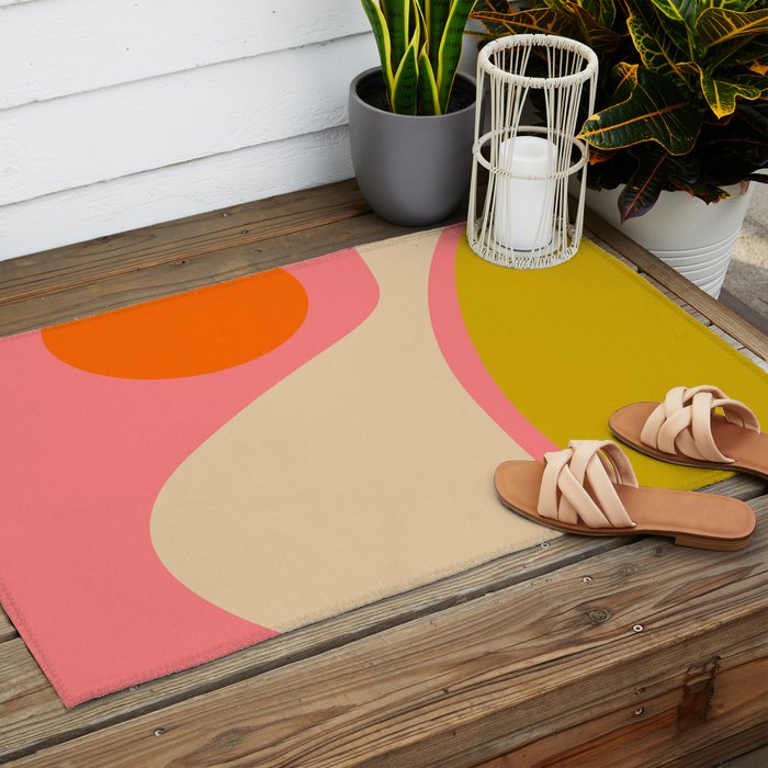 abstract composition modern blush pink Outdoor Rug Gallery Image 2